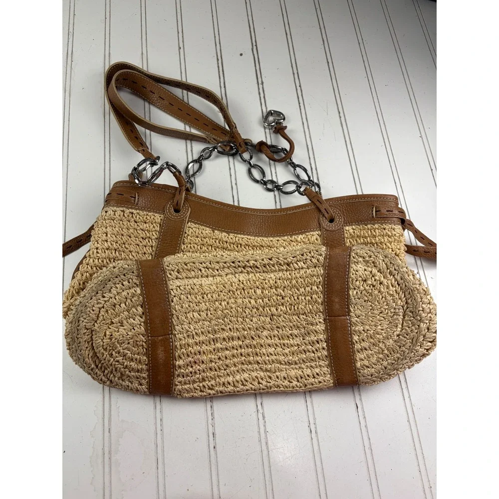 Brighton Vintage Y2K Woven Straw Leather Vacation Summer Shoulder Bag